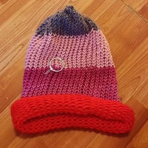 Crazy Hippy Knit Hat beanie Mixed Random Colors adult sz circle stars hair clip